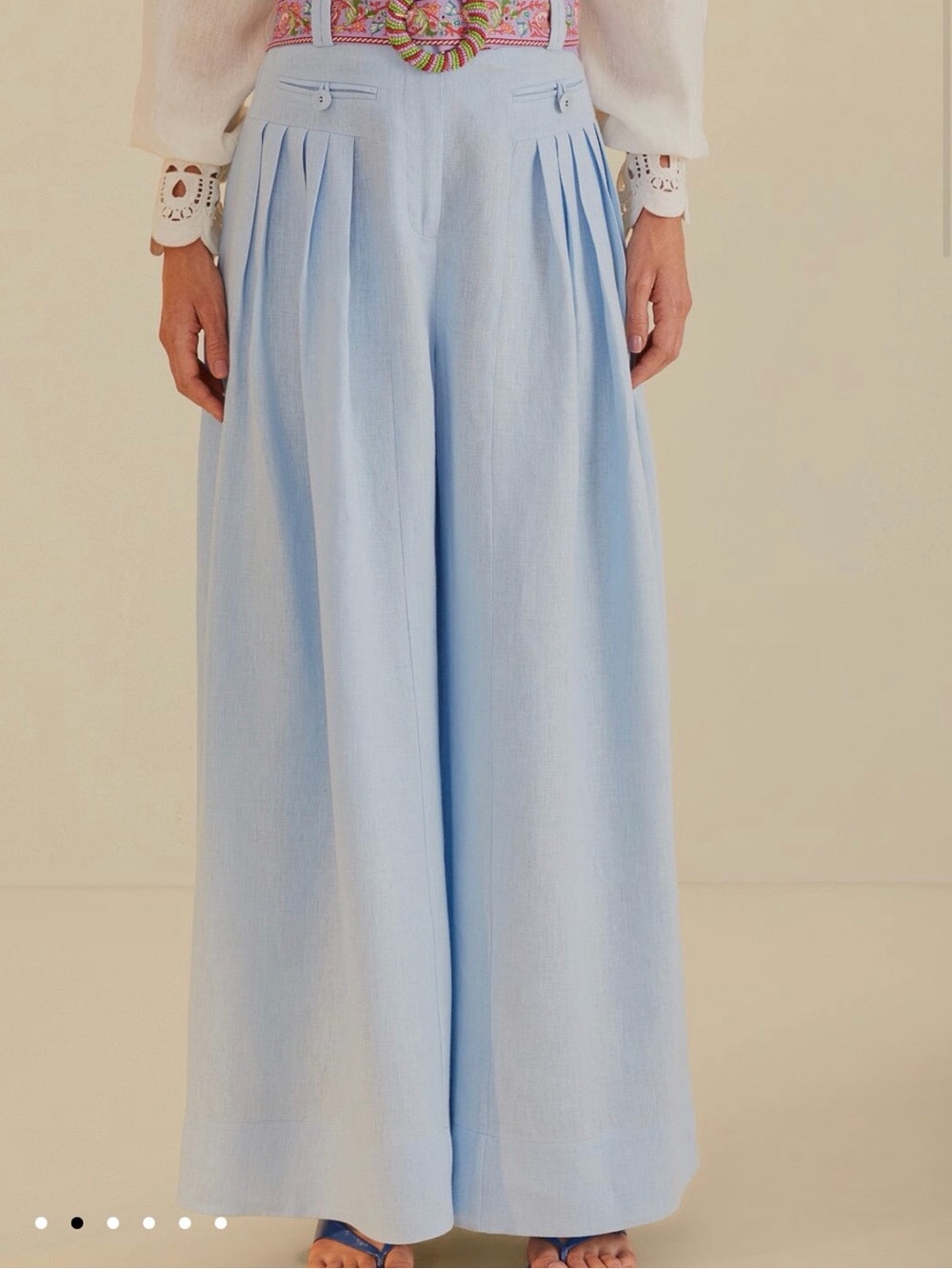 FARM Rio Pale Blue Wide-Leg Pleated Linen Pants SMALL - Picture 2 of 7